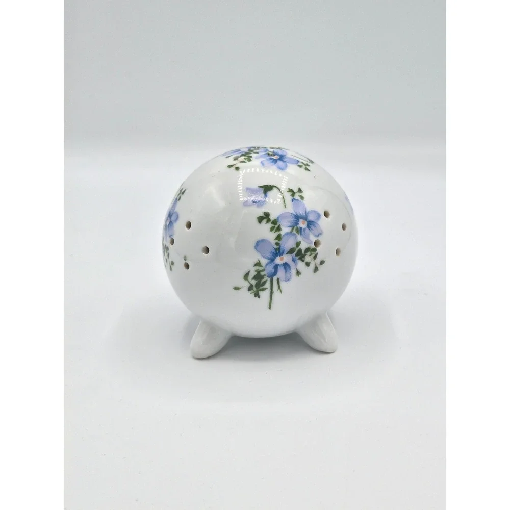 Charming Vintage Porcelain Pomander/Potpourri Holder‎ with Blue Flowers